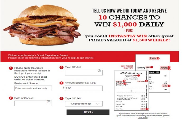 Arbys Guest satisfaction Survey At Arbys.com/Survey – Win Arby’s Survey $1000