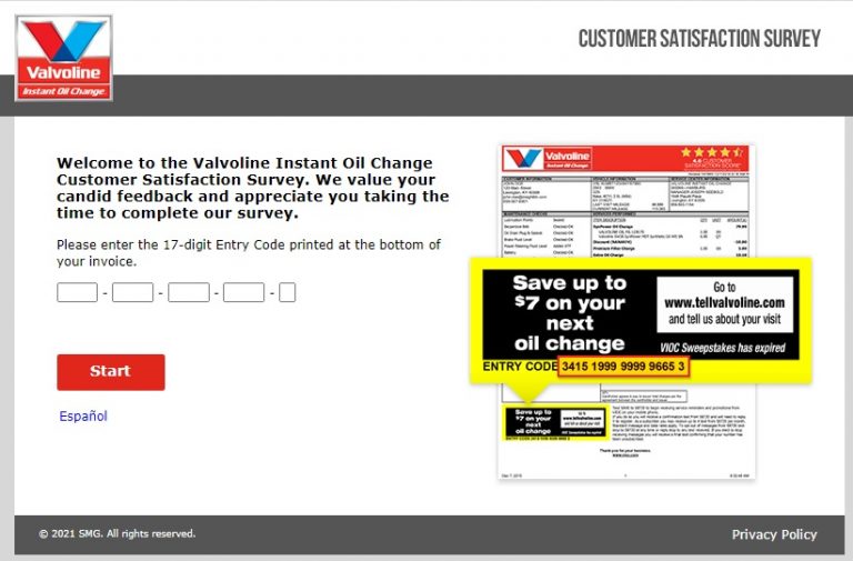 Valvoline Instant Oil Change Survey At tellvalvoline.com