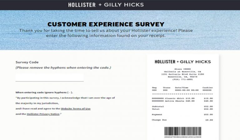 Hollister Customer Experience Survey At tellhco.com