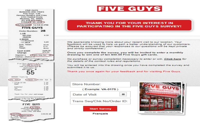 Five Guys Customer Survey At fiveguys.com/survey – Win $25 Gift Card